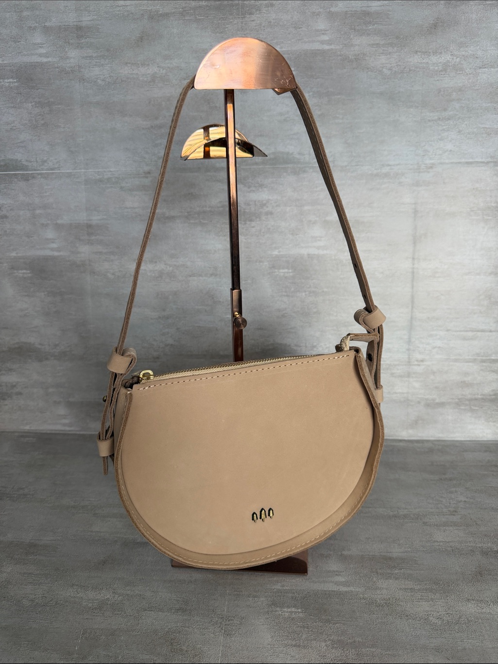 Plg- Beige Crescent Shoulder Bag - Minimal Leather Crossbody